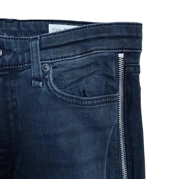 rag & bone Nina High-Rise Skinny Jeans 25 Charcoal Black Carlton Wash Zipper Hem - Picture 7 of 14